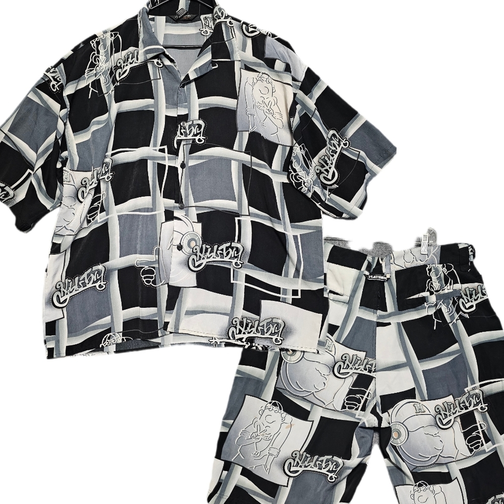 VTG 90s Hip Hop History Platinum SUPER BAGGY Shirt & Shorts Set Mens 3XL RARE